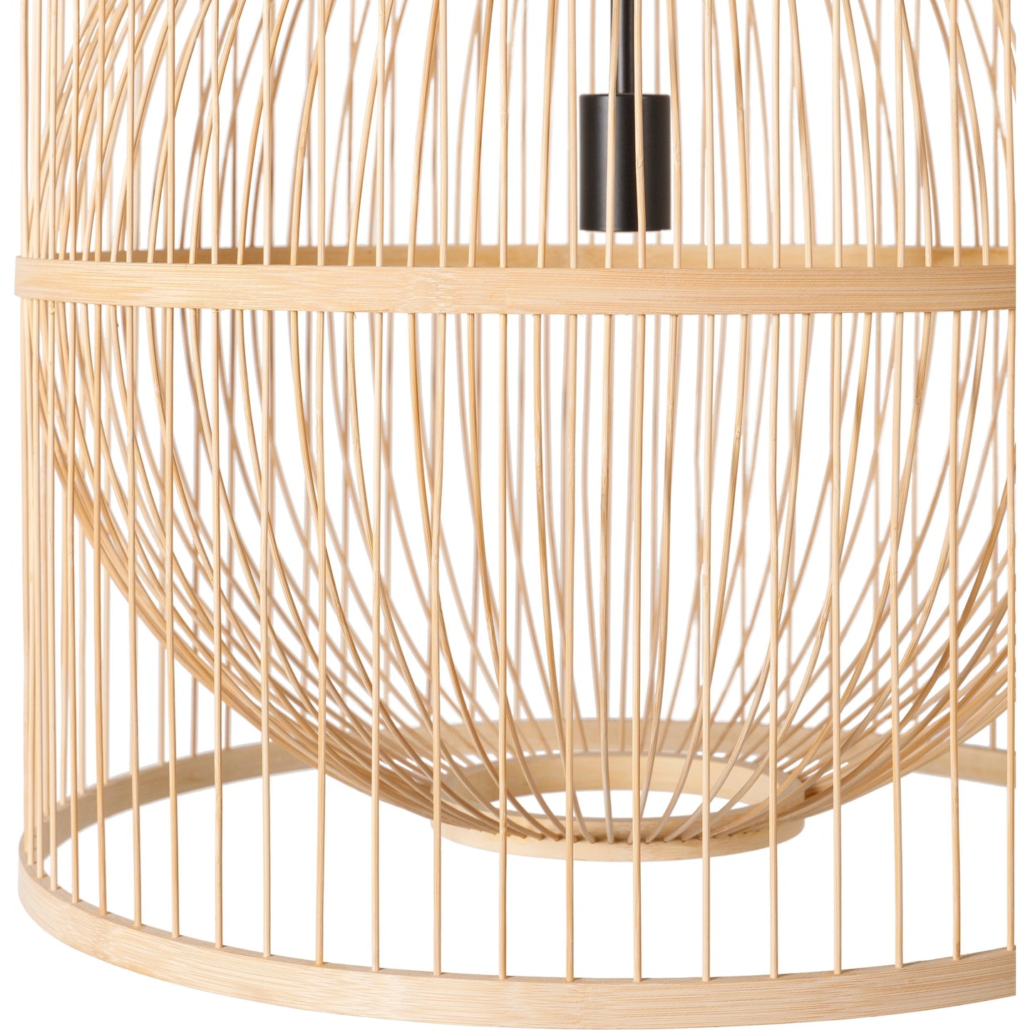 003 SI-1921762 | Closeup | Ornado - 32442 by Surya in beige, black. Made from shade (outside): bamboo, fixture: bamboo, canopy: metal in a coastal style.