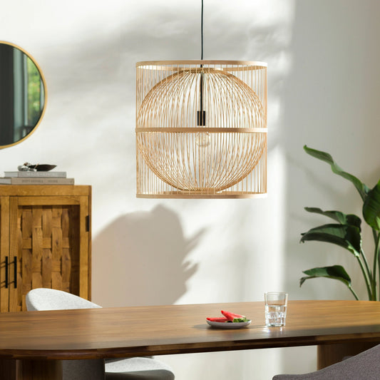 Ornado - 32442 by Surya in fixture: beige, shade: beige, cord: black. Made from shade (outside): bamboo, fixture: bamboo, canopy: metal in a coastal style.