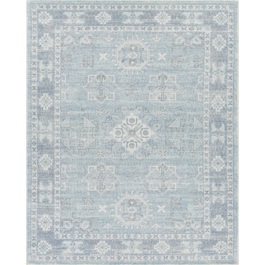 Oregon Rug - 24549 by Livabliss in blue, sky blue, charcoal, dusty coral, white. Made from 40% new zealand wool, 35% polyester, 25% cotton in a unique style.