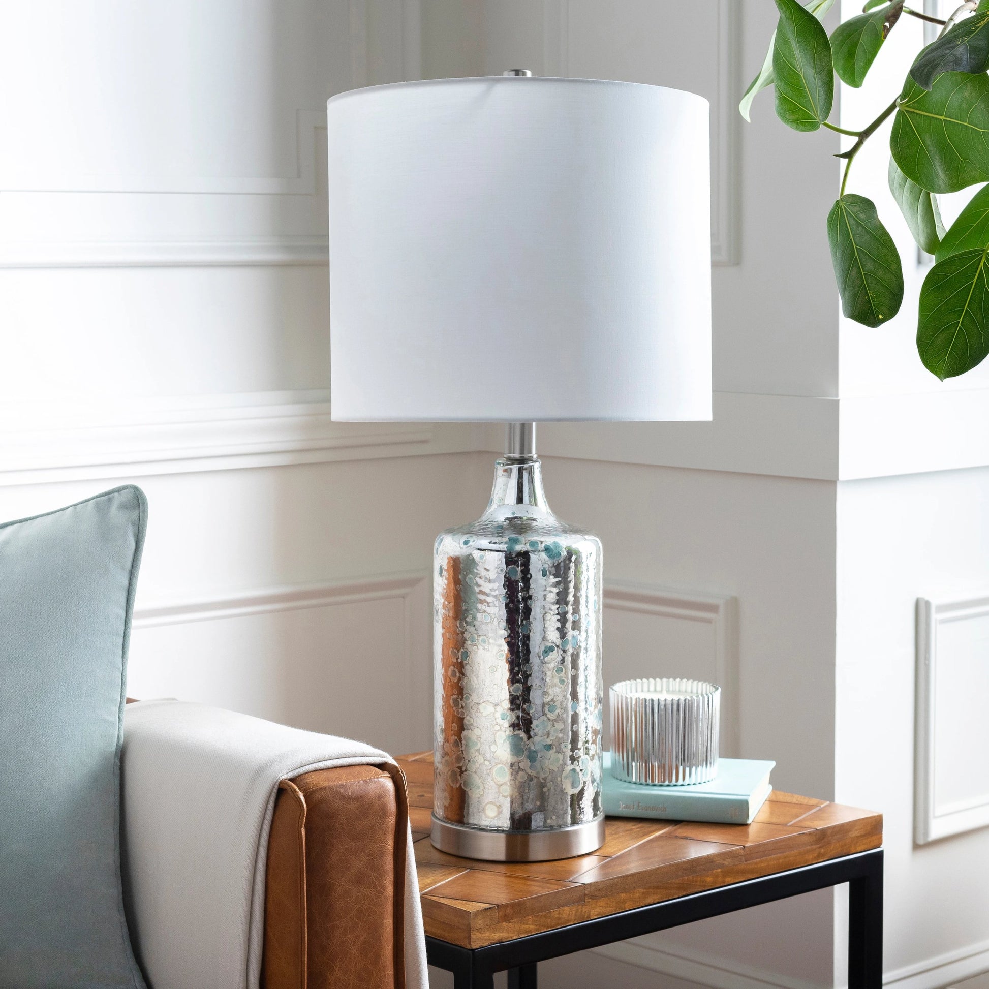 Ormond - 23766 by Livabliss in multi and metallic - silver, white, teal. Made from linen, glass, metal in a transitional style.