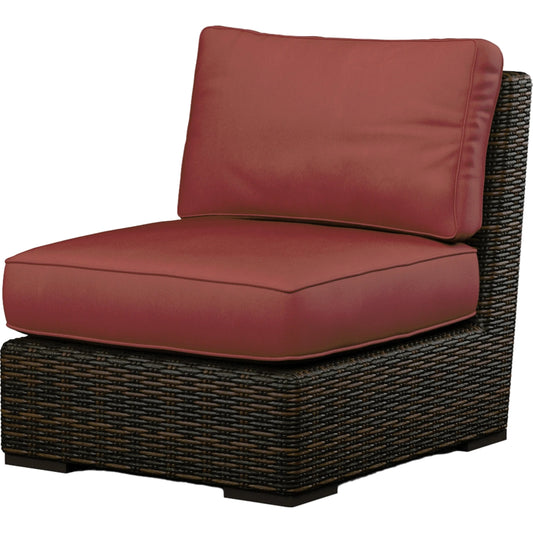 Montecito Outdoor Armless Club Chair by Sunset West in cognac. Made from resin wicker in a modern style.