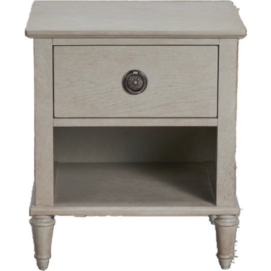 Zest Drawer Nightstand by Zest in gray and greige. Made from rubberwood, oak veneer in a transitional style.