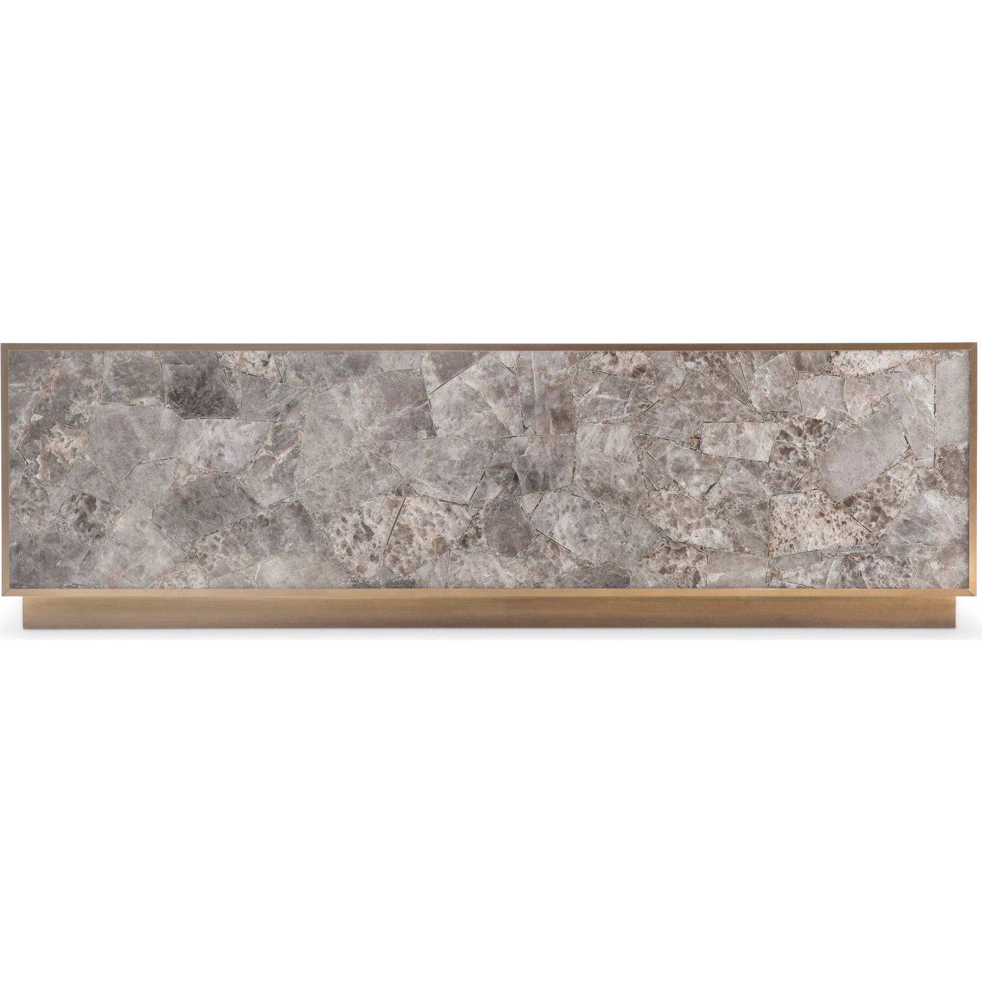 Tildon Cocktail Table by Bernhardt in smokey quartz, aged brass. Made from stone, metal in a modern style.