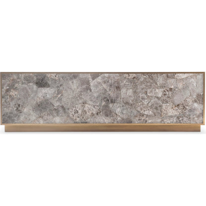 Tildon Cocktail Table by Bernhardt in smokey quartz, aged brass. Made from stone, metal in a modern style.