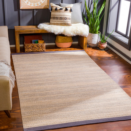 Osasuna Rug by Surya in navy, tan, yellow. Made from 100% cotton in a modern style.