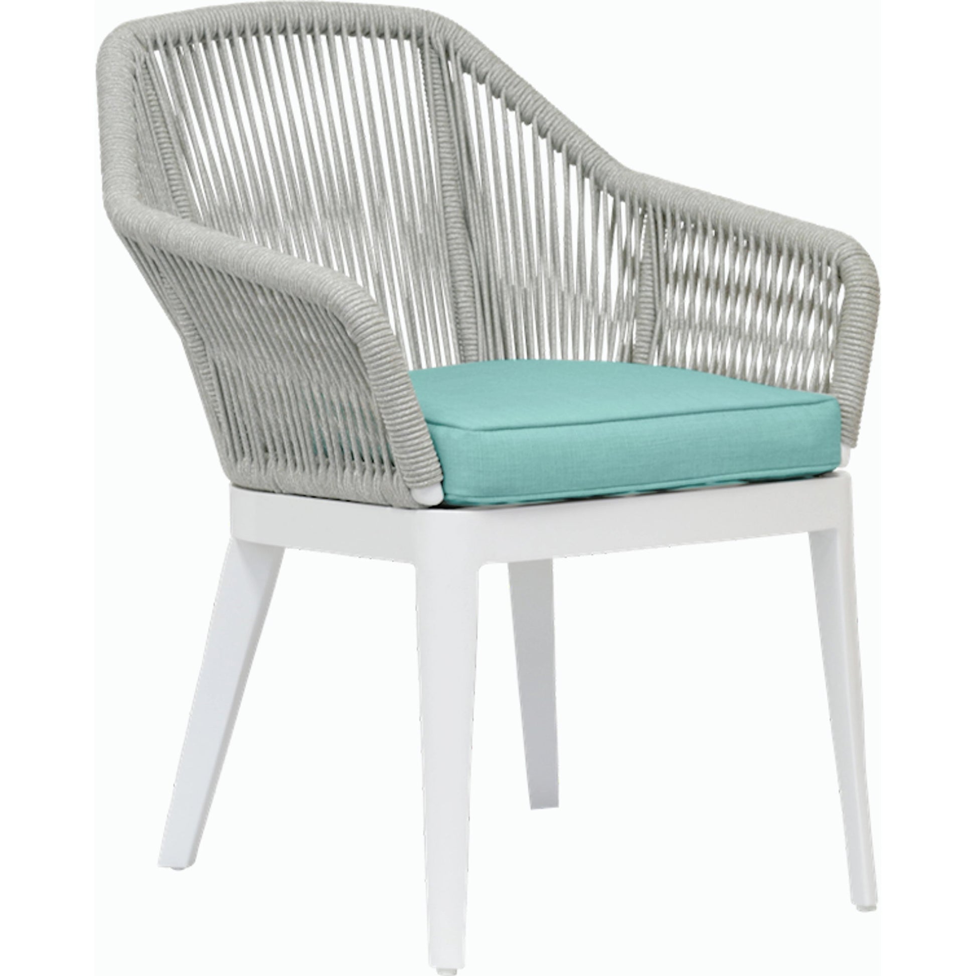 Miami Outdoor Dining Chair by Sunset West in frost. Made from olefin rope in a coastal style.