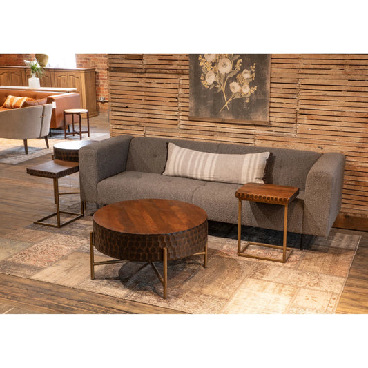 Vallarta Side Table by World Interiors in brown and two tone, bronze. Made from mango wood, cast aluminum in a modern style.