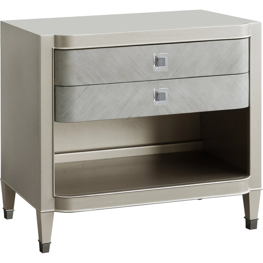 Zoey Open Nightstand by Pulaski Furniture in champagne. Made from poplar wood, mdf, primavera veneers in a modern style.