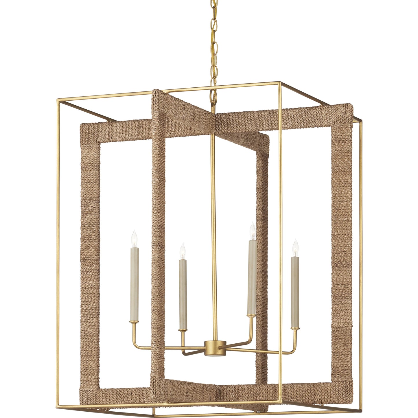 006 S-223683 | Additional Silo | Purebred Chandelier by Currey and Company in contemporary gold leaf, natural abaca. Made from wrought iron, rope in a modern style.
