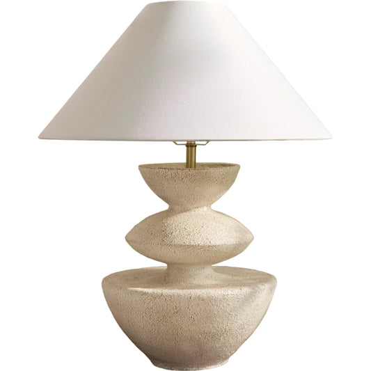 Ostia Accent Table Lamp by Surya in body: white; shade: white; finial: metallic - brass; harp: metallic - gold; cord: translucent and paintedplated. Made from resin, linen, plastic, iron in a unique style.
