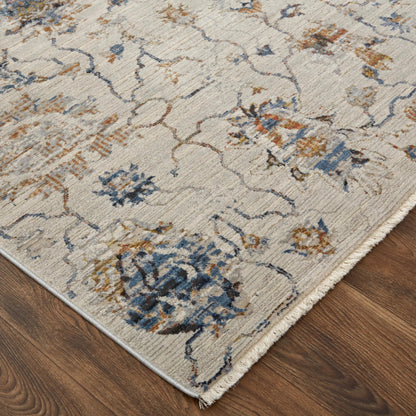 Kaia Transitional & Botanical Rug - 39GPF by Feizy in ivory, orange, blue. Made from unique in a unique style.