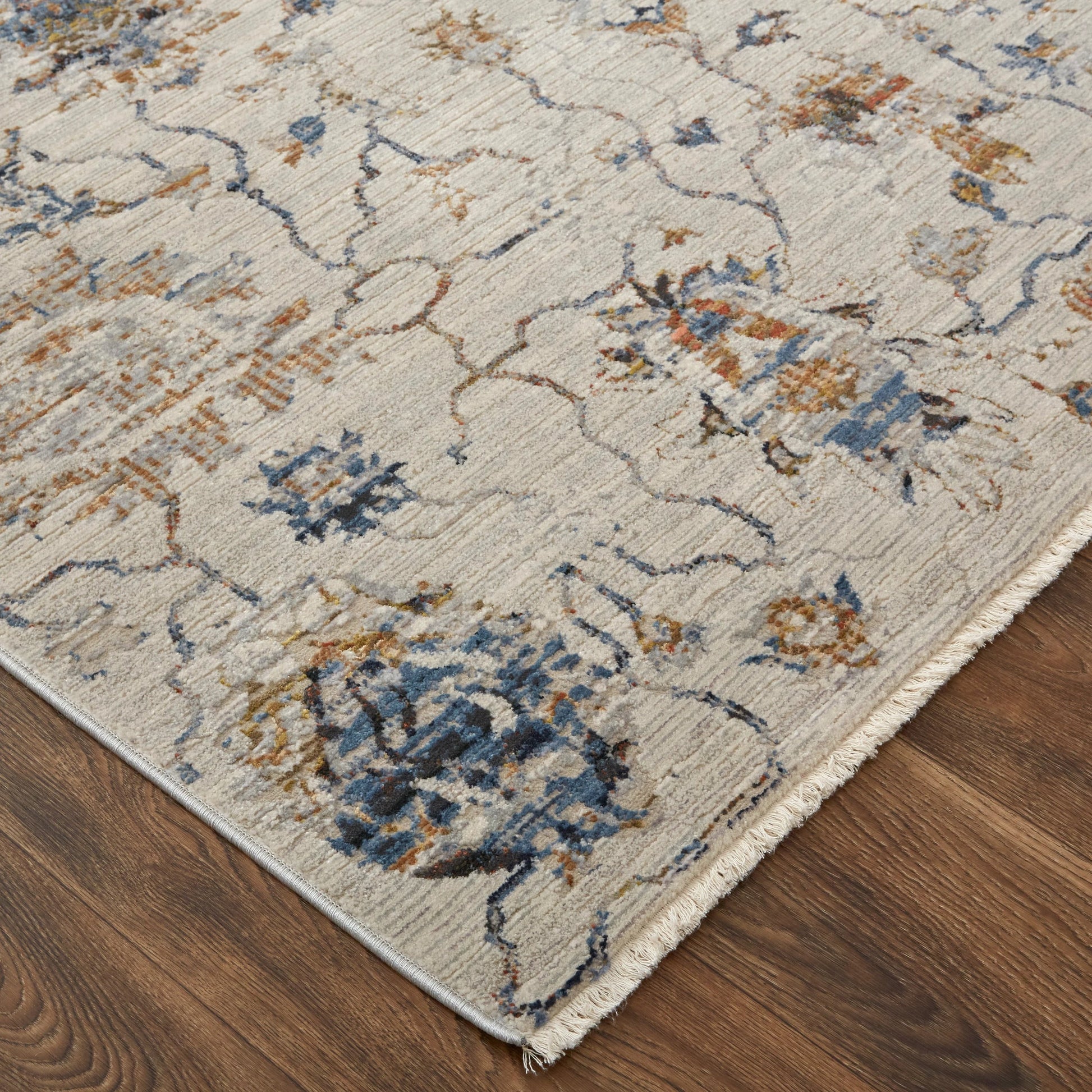 Kaia Transitional & Botanical Rug - 39GPF by Feizy in ivory, orange, blue. Made from unique in a unique style.