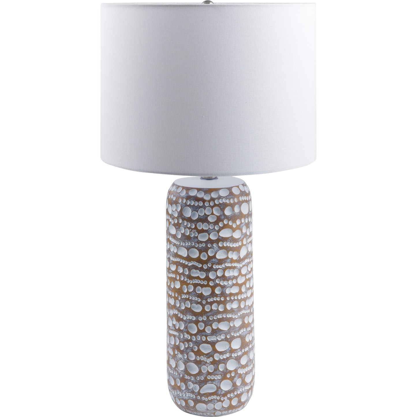 001 SI-2052671 | Primary Silo | Oswego Table Lamp by Surya in translucent, brown, white, metallic nickel, metallic silver and painted. Made from body: resin, shade (outside): linen, shade (inside): linen, finial: metal in a modern style.