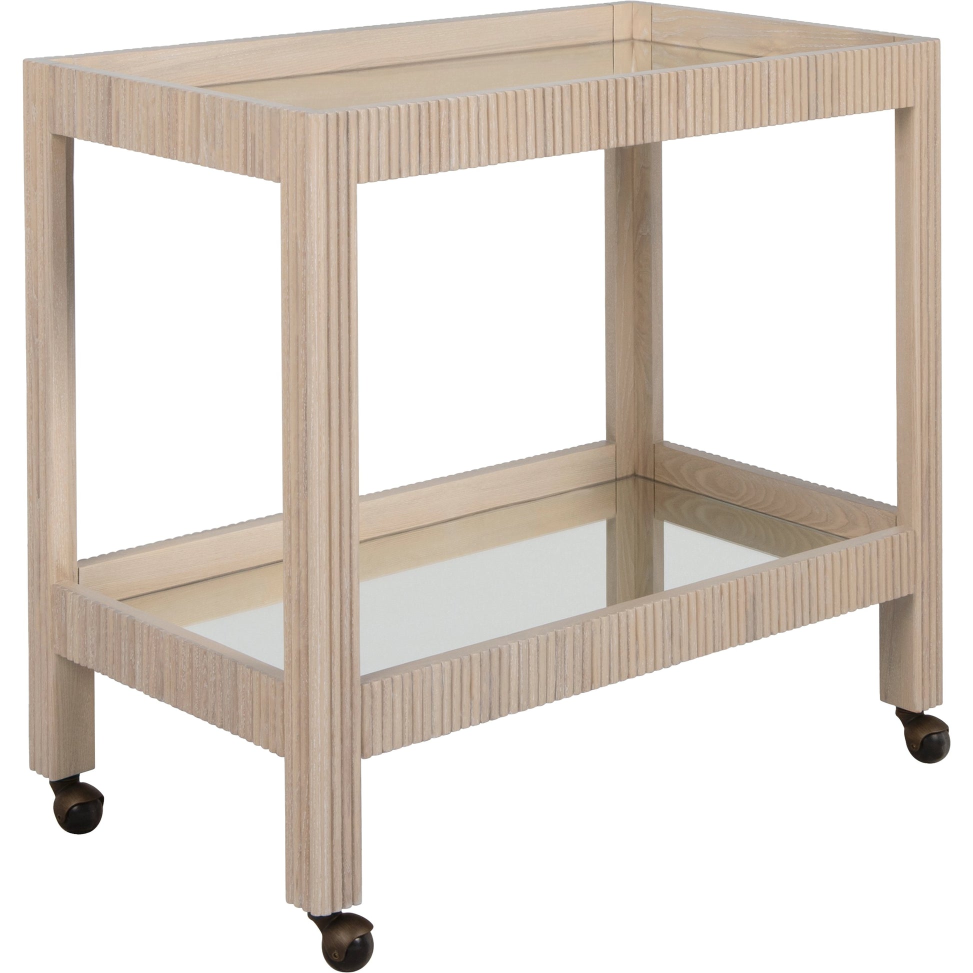 Otis Fluted Bar Cart by Worlds Away in white washed oak. Made from unique in a modern style.