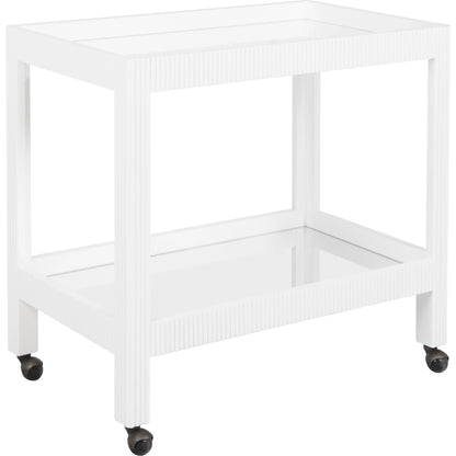 Otis Fluted Bar Cart by Worlds Away in white washed oak. Made from unique in a modern style.
