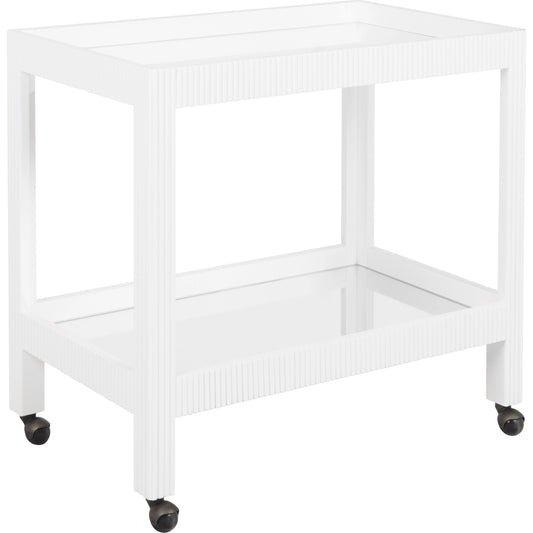 Otis Fluted Bar Cart by Worlds Away in white washed oak. Made from unique in a modern style.