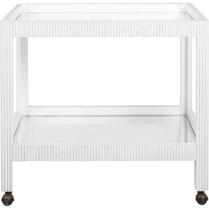 Otis Fluted Bar Cart by Worlds Away in white washed oak. Made from unique in a modern style.