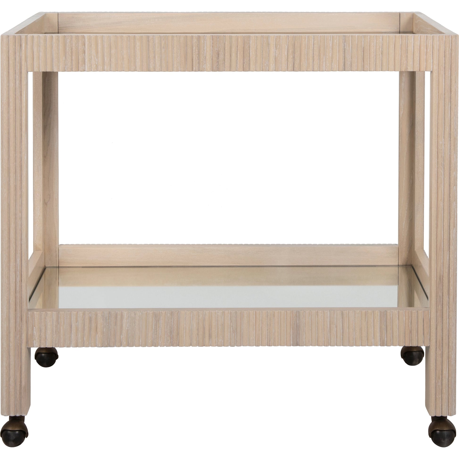 Otis Fluted Bar Cart by Worlds Away in white washed oak. Made from unique in a modern style.