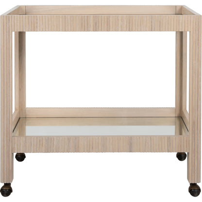 Otis Fluted Bar Cart by Worlds Away in white washed oak. Made from unique in a modern style.