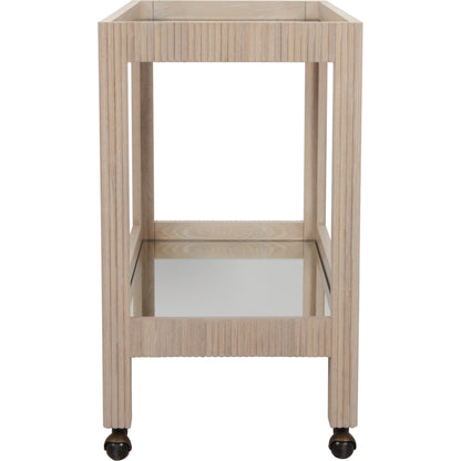 Otis Fluted Bar Cart by Worlds Away in white washed oak. Made from unique in a modern style.