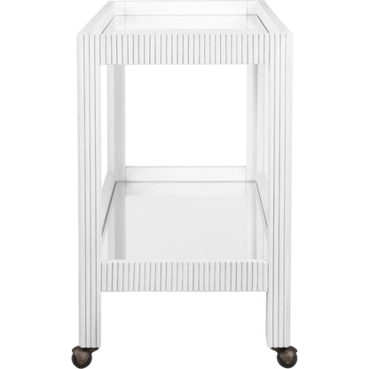 Otis Fluted Bar Cart by Worlds Away in white washed oak. Made from unique in a modern style.