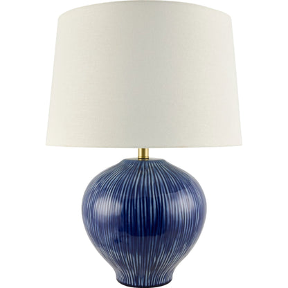 Otaki Accent Table Lamp by Surya in white, translucent, metallic gold, navy. Made from ceramic, linen, polyester, iron in a modern style.