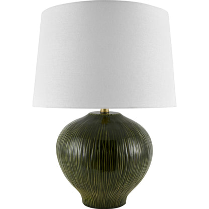 Otaki Accent Table Lamp by Surya in white, translucent, metallic gold, navy. Made from ceramic, linen, polyester, iron in a modern style.