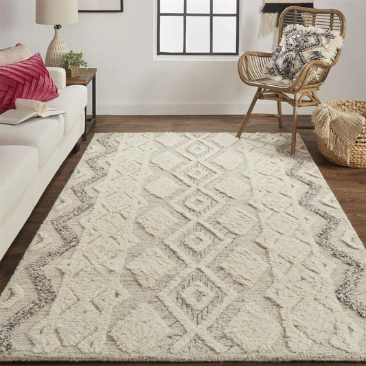 Anica Transitional Geometric Rug - 8006F by Feizy in ivory, taupe, gray. Made from wool in a unique style.