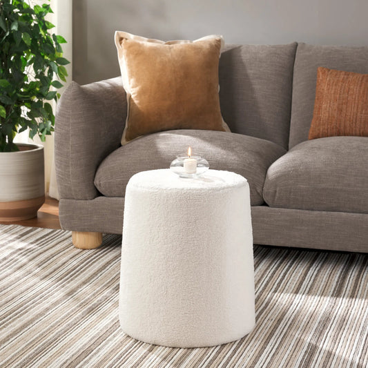 Mendocino Narrow Flared Ottoman by HedgeApple Essentials in ivory. Made from plywood sherpa in a unique style.