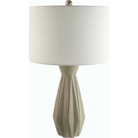 Octavio Table Lamp - 524592 by Surya in body: gray, metallic - nickel, shade: white, finial: metallic - nickel, harp: metallic - nickel, cord: translucent and hand finishedplatedplated. Made from cement, metal, cotton in a m