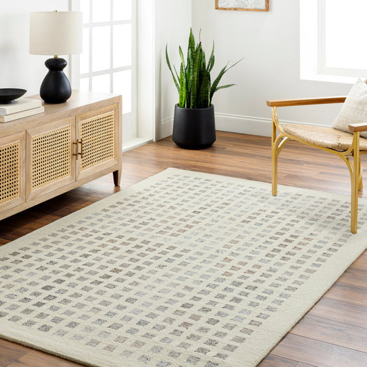 Ottawa Rug by Livabliss in beige, gray, brown, light gray. Made from main: 73% wool, main: 27% recycled pet yarn in a modern style.