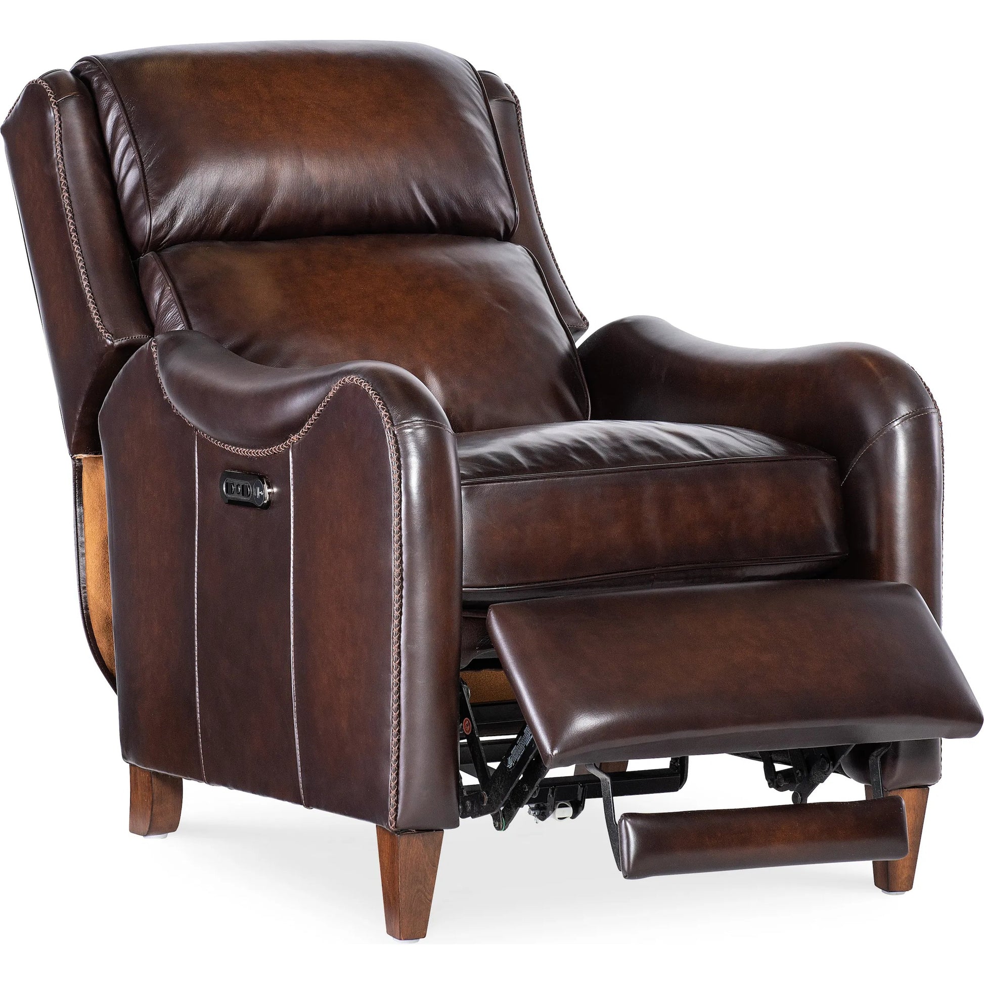 Carrington Power Recliner w/Power Headrest by Hooker Furniture in dark wood. Made from unique in a traditional style.