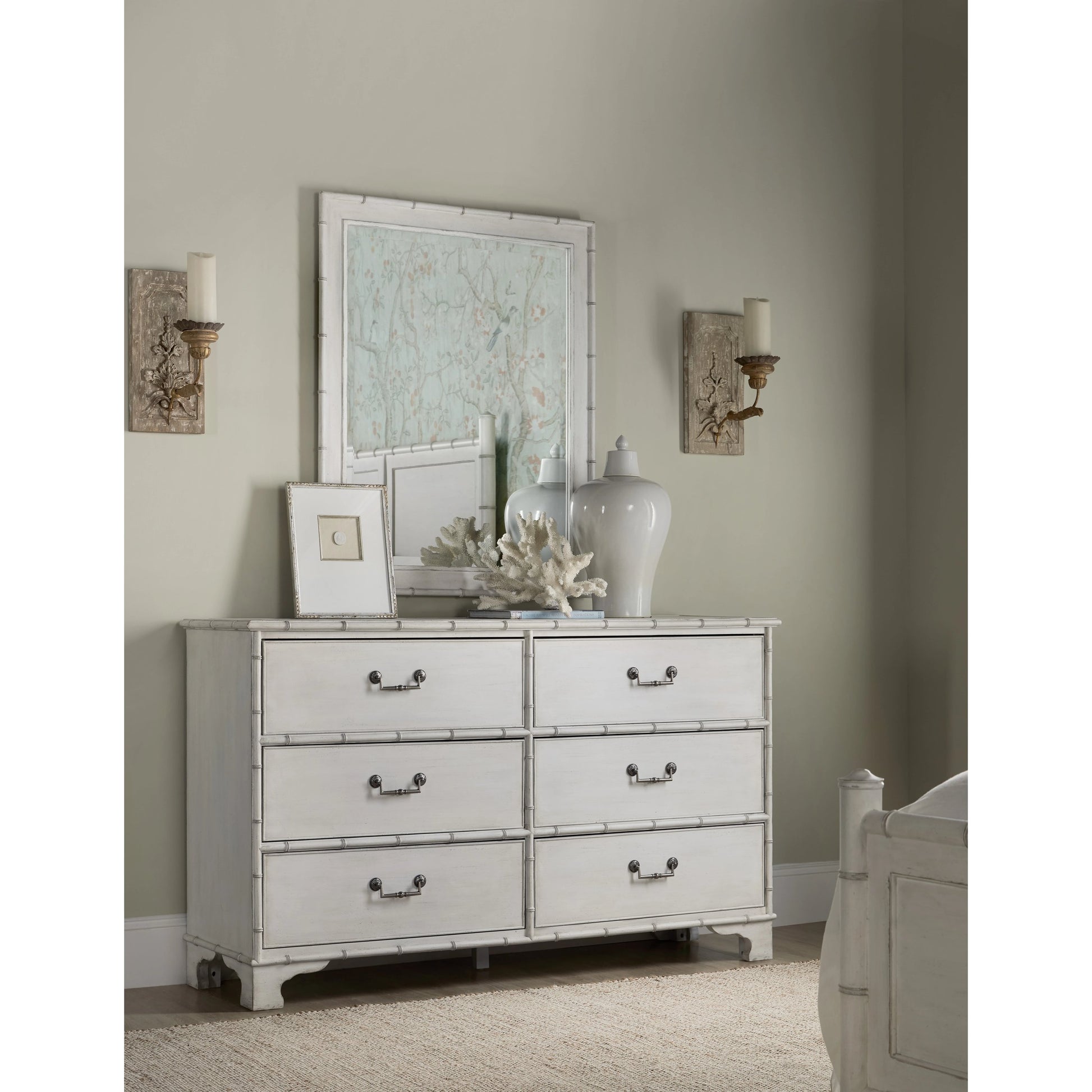 Charleston Six-Drawer Dresser by Hooker Furniture in white heron. Made from wood, resin in a transitional style.