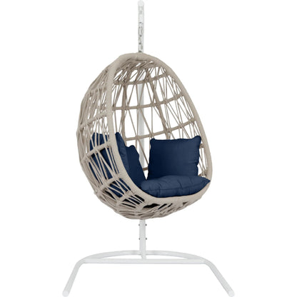 Dana Outdoor Rope Hanging Club Chair by Sunset West in whites/creams/beiges. Made from olefin rope in a coastal style.