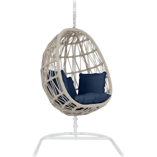 Dana Outdoor Rope Hanging Club Chair by Sunset West in whites/creams/beiges. Made from olefin rope in a coastal style.