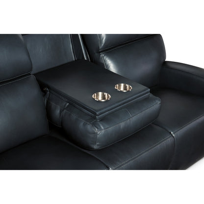 Ruthe Zerog Power Sofa by Hooker Furniture in salvo denim. Made from leather in a traditional style.