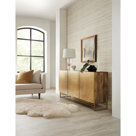 Entertainment Center by Hooker Furniture in gold. Made from mango wood with brass foil, metal in a modern style.