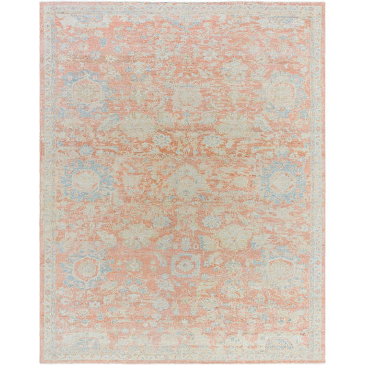 Oviedo Rug - 486776 by Surya in coral, powder blue, ivory, peach, soft grey. Made from wool in a unique style.