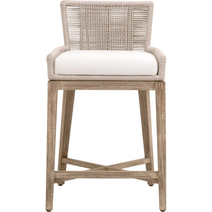 Overlay Counter Stool by Essentials For Living in oyster twist rope, livesmart peyton, pearl, natural gray mahogany. Made from solid mahogany wood, aluminum in a transitional style.