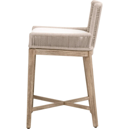 Overlay Counter Stool by Essentials For Living in oyster twist rope, livesmart peyton, pearl, natural gray mahogany. Made from solid mahogany wood, aluminum in a transitional style.