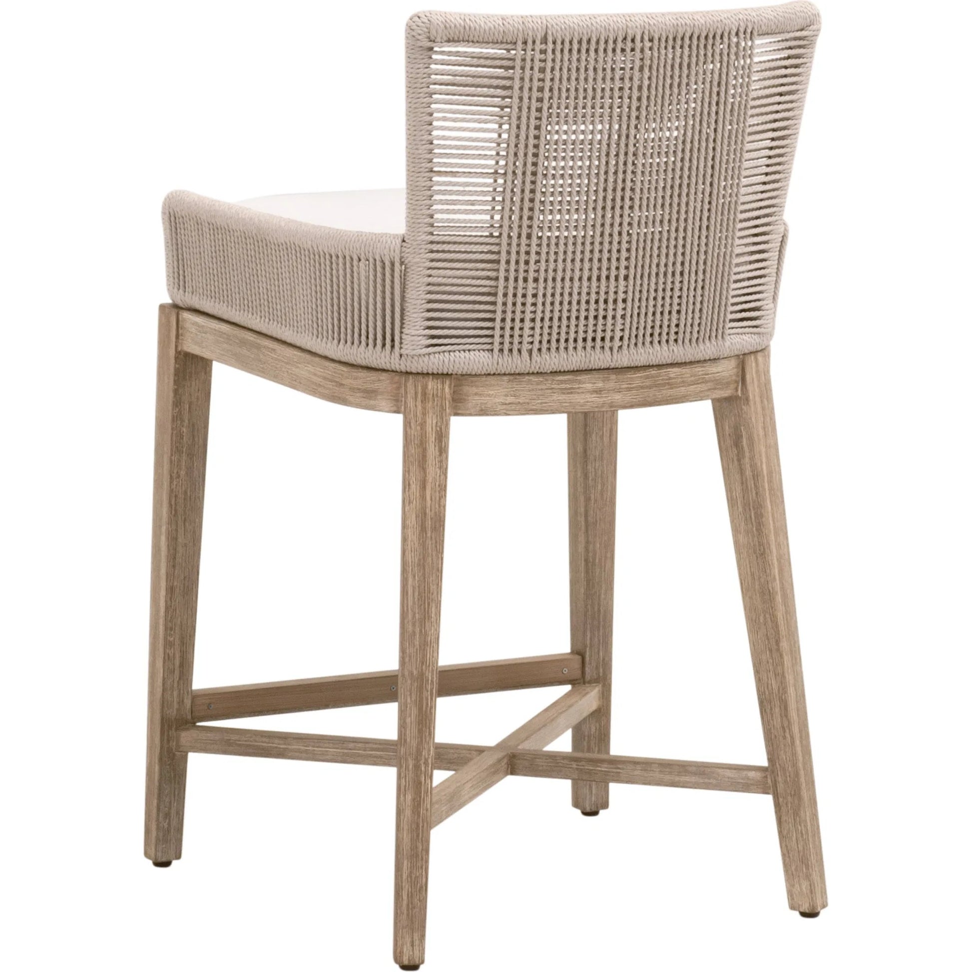 Overlay Counter Stool by Essentials For Living in oyster twist rope, livesmart peyton, pearl, natural gray mahogany. Made from solid mahogany wood, aluminum in a transitional style.