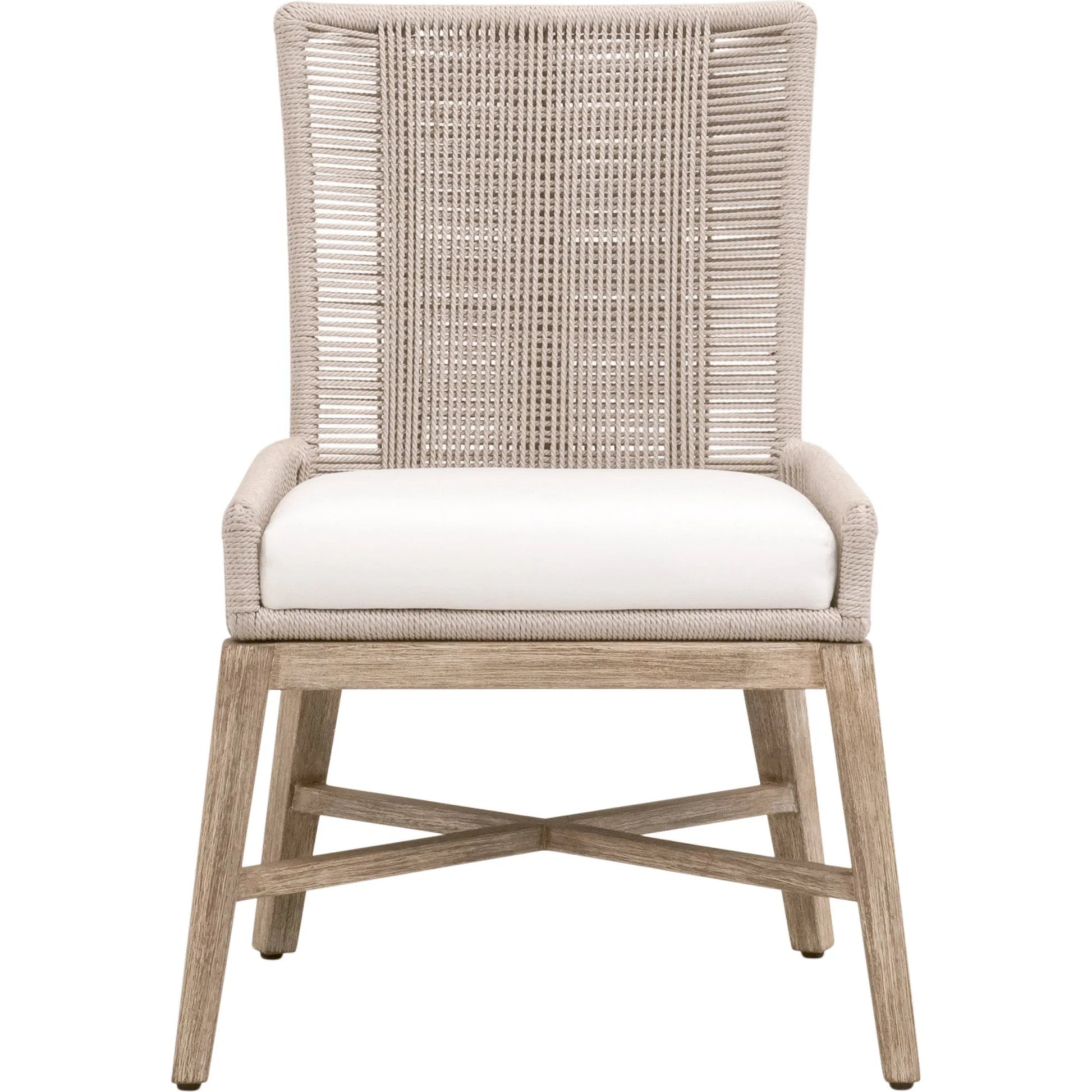 Overlay Dining Chair (Set of 2) by Essentials For Living in oyster twist rope, livesmart peyton, pearl, natural gray mahogany. Made from solid mahogany wood, aluminum in a transitional style.