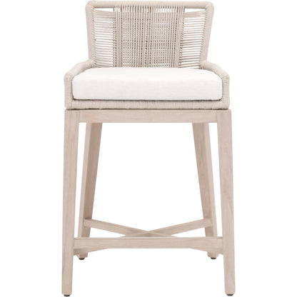 Overlay Outdoor Counter Stool by Essentials For Living in oyster twist rope, performance white speckle, washed ever teak. Made from solid teak wood, aluminum in a transitional style.