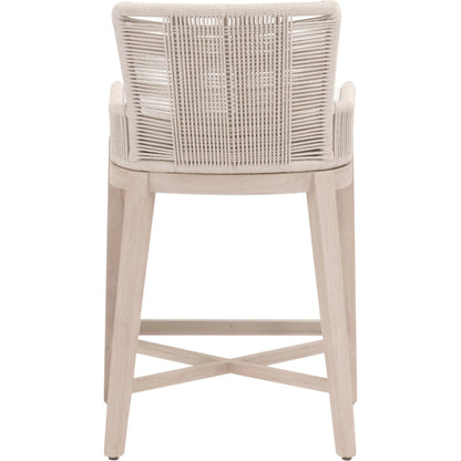 Overlay Outdoor Counter Stool by Essentials For Living in oyster twist rope, performance white speckle, washed ever teak. Made from solid teak wood, aluminum in a transitional style.