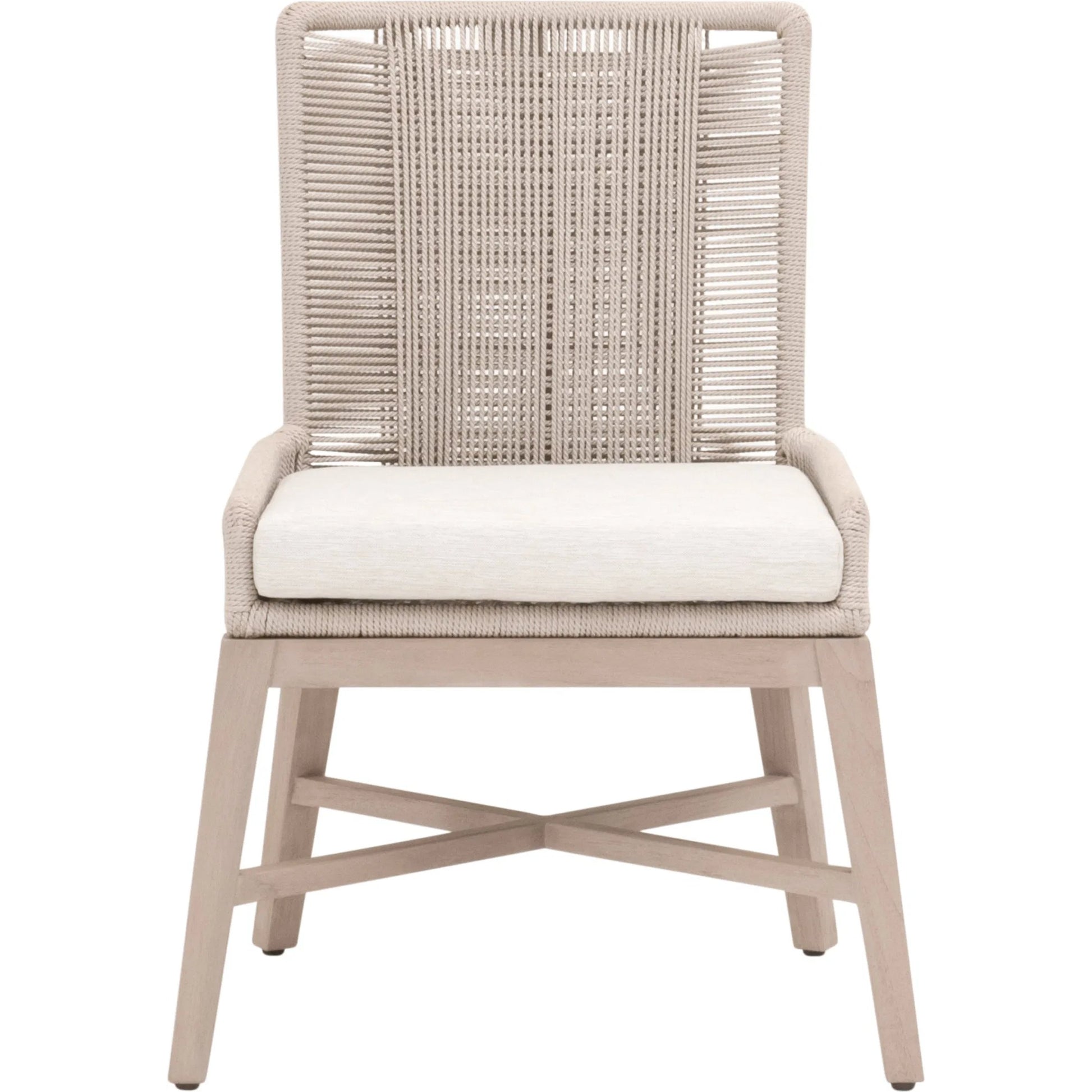Overlay Outdoor Dining Chair (Set of 2) by Essentials For Living in oyster twist rope, performance white speckle, washed ever teak. Made from solid teak wood, aluminum in a transitional style.