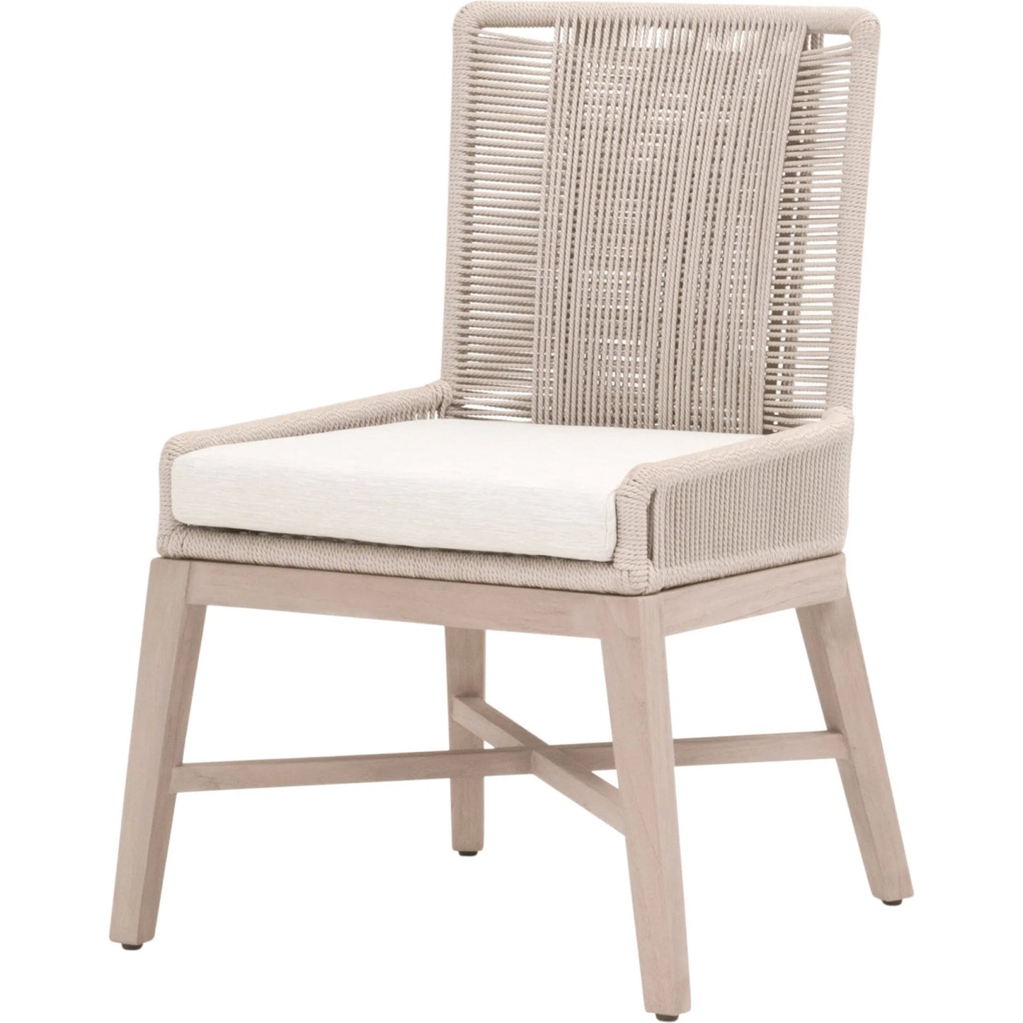 001 SI-2374656 | Primary Silo | Overlay Outdoor Dining Chair (Set of 2) by Essentials For Living in oyster twist rope, performance white speckle, washed ever teak. Made from solid teak wood, aluminum in a transitional style.