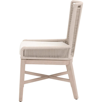 Overlay Outdoor Dining Chair (Set of 2) by Essentials For Living in oyster twist rope, performance white speckle, washed ever teak. Made from solid teak wood, aluminum in a transitional style.