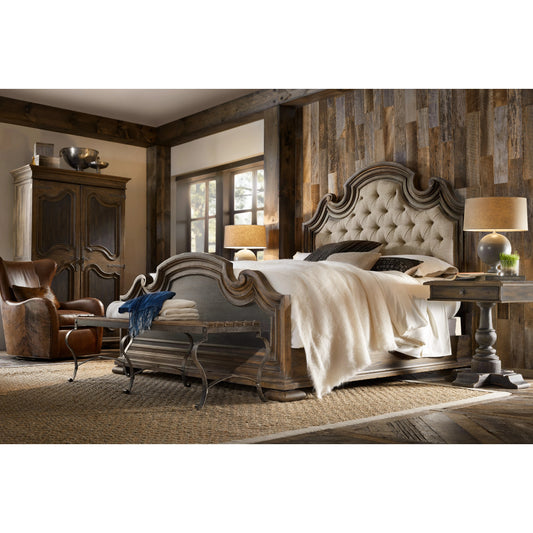 Fair Oaks Headboard by Hooker Furniture in beige and saddle brown, blackwood desert. Made from white oak veneers, fabric, resin in a traditional style.