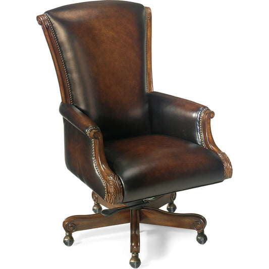 Samuel Executive Chair by Hooker Furniture in james river edgewood and old world. Made from leather in a unique style.