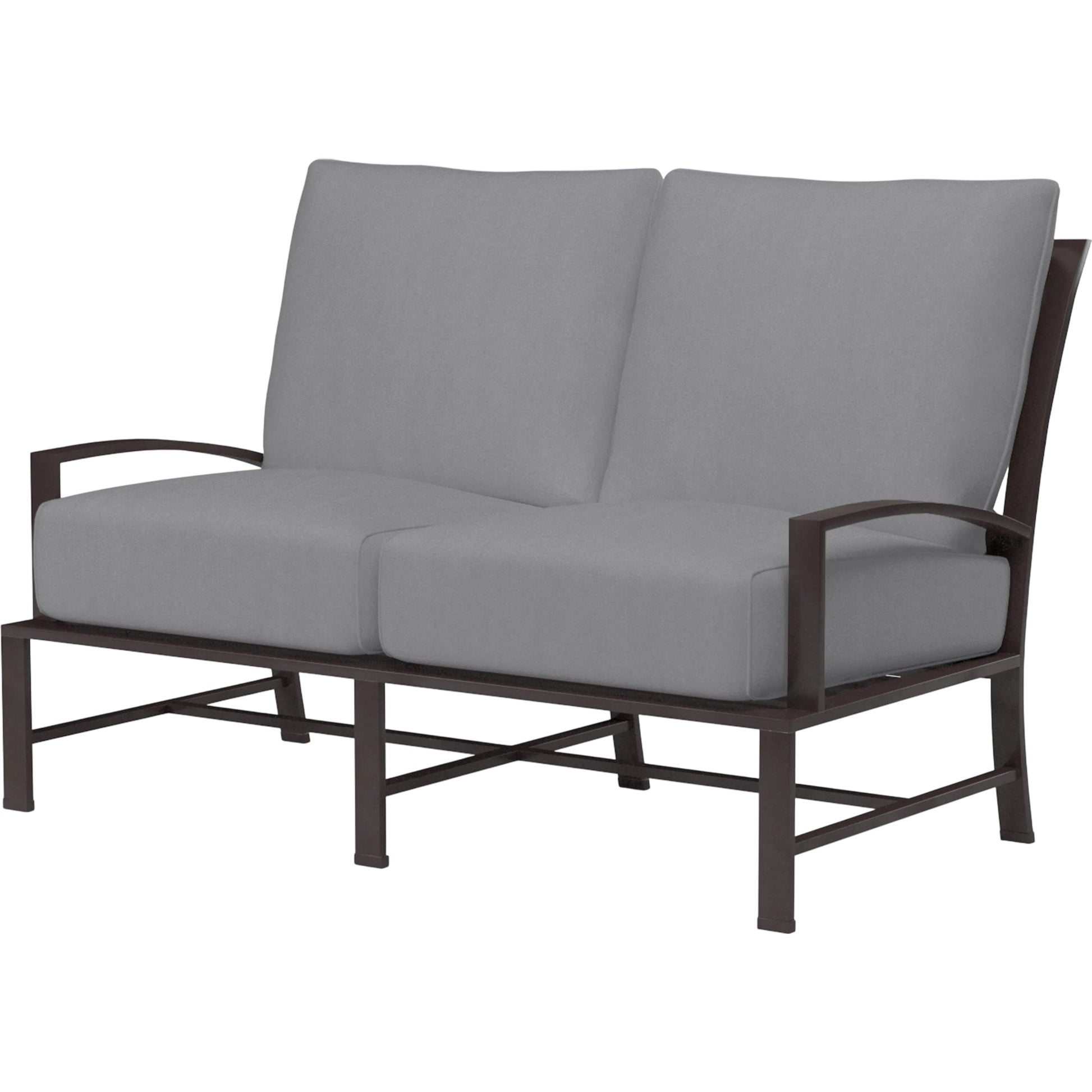 La Jolla Outdoor  Loveseat by Sunset West in browns. Made from aluminum in a modern style.
